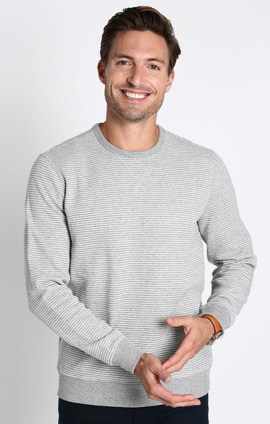 Grey Striped Sustainable Fleece Crewneck