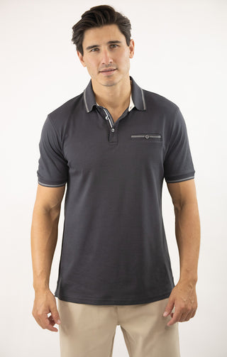 Jet Charcoal Carlyle Luxe Interlock Polo - JACHS NY