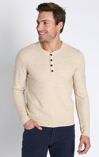 Mixed Stitch Waffle Sweater Henley - JACHS NY