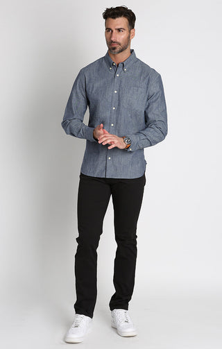 Stretch Chambray One Pocket Long Sleeve Shirt - JACHS NY