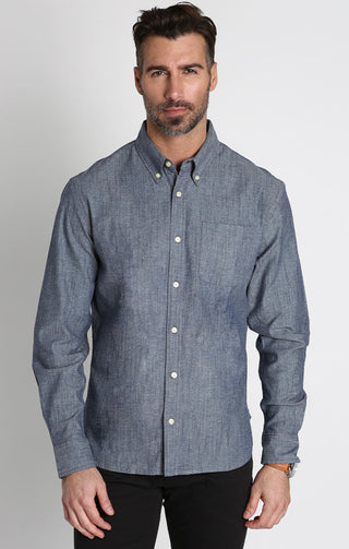 Stretch Chambray One Pocket Long Sleeve Shirt - JACHS NY