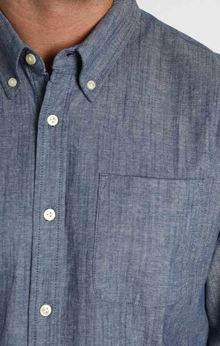 Stretch Chambray One Pocket Long Sleeve Shirt - JACHS NY