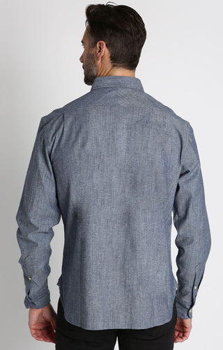 Stretch Chambray One Pocket Long Sleeve Shirt - JACHS NY