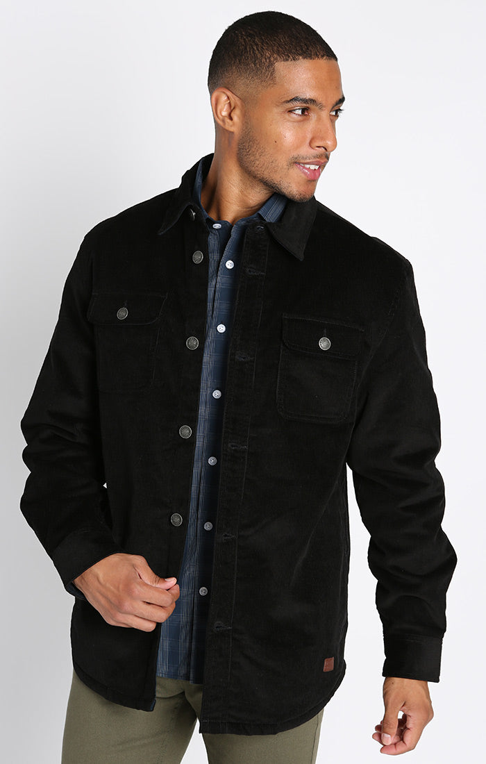 Black Sherpa Lined Corduroy Shirt Jacket – JACHS NY