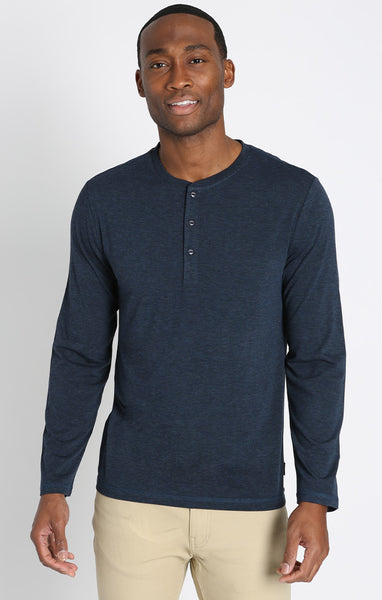 Indigo Stretch Long Sleeve Poly Viscose Henley