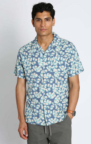 Blue Micro Floral Print Rayon Short Sleeve Camp Shirt – JACHS NY