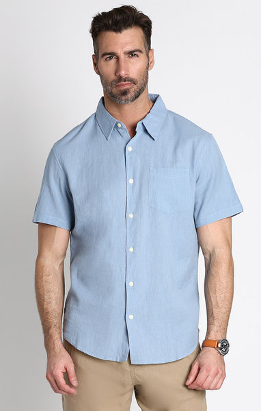 Navy Cotton Linen Short Sleeve Shirt – JACHS NY