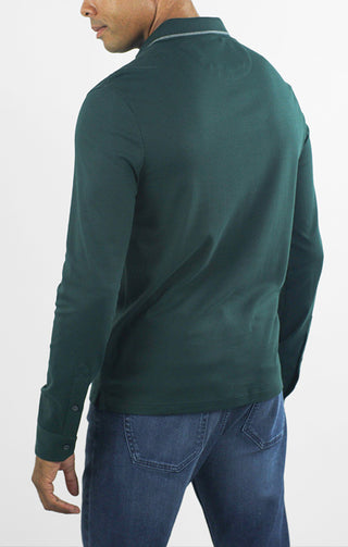 Luxe Cotton Long Sleeve Polo Shirt - JACHS NY