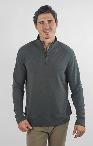 Quarter Zip Dongan Ultra Soft Stretch Ribbed Pullover - JACHS NY