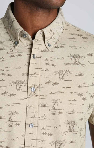 Printed Stretch Knit Oxford Short Sleeve Shirt - JACHS NY