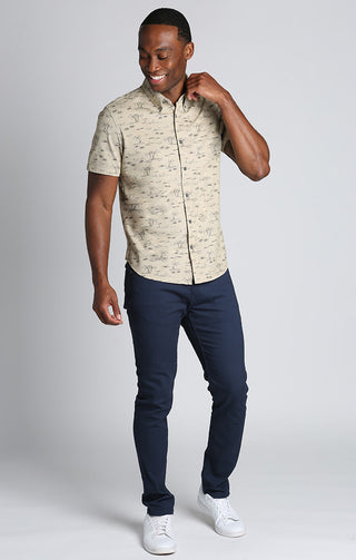 Printed Stretch Knit Oxford Short Sleeve Shirt - JACHS NY