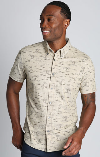 Printed Stretch Knit Oxford Short Sleeve Shirt - JACHS NY