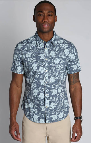 Print Stretch Poplin Short Sleeve Shirt - JACHS NY