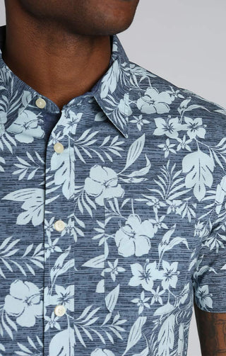 Print Stretch Poplin Short Sleeve Shirt - JACHS NY