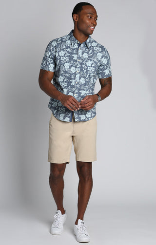 Print Stretch Poplin Short Sleeve Shirt - JACHS NY