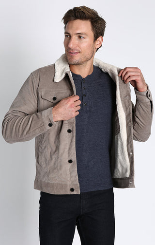 Stretch Corduroy Sherpa Lined Trucker Jacket - JACHS NY