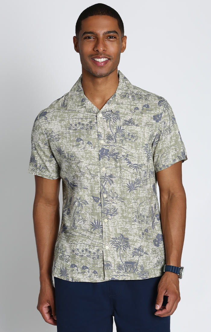 Olive Island Print Rayon Short Sleeve Camp Shirt – JACHS NY