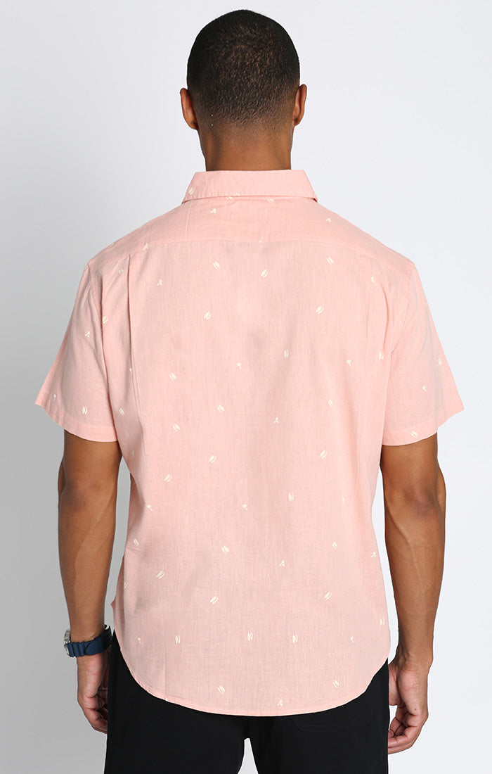 Pink Surfer Print Short Sleeve Linen Cotton NY JACHS Shirt –