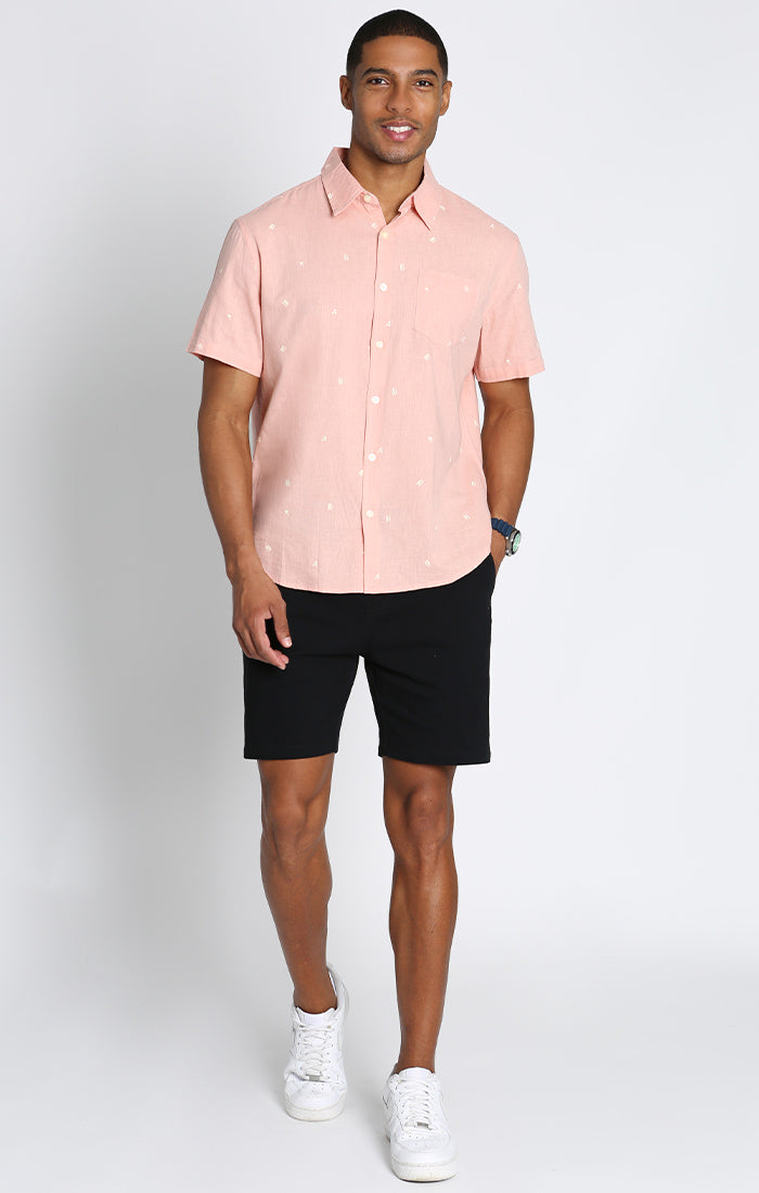 JACHS – Pink Sleeve Print Short NY Surfer Cotton Linen Shirt