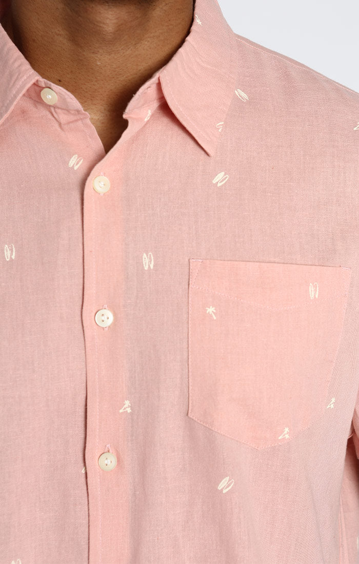 Pink Surfer Print Short Sleeve Cotton JACHS Shirt – Linen NY