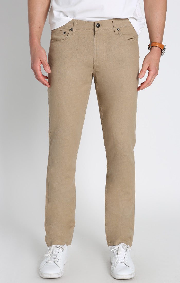 Tan Straight Fit 5 Pocket Linen Pant – JACHS NY