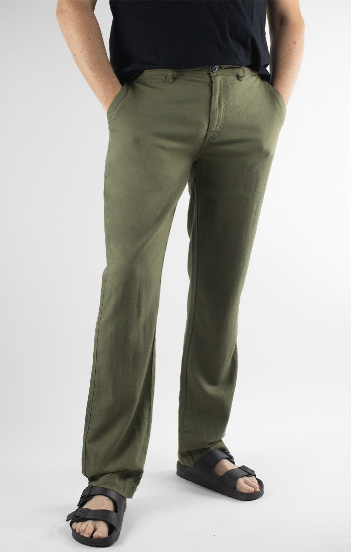 Olive Straight Fit Linen Blend Chino Pant – JACHS NY