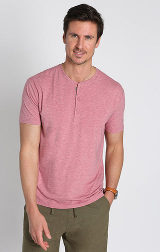 Stretch Poly Viscose Short Sleeve Henley - JACHS NY