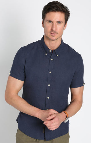 Linen Blend Short Sleeve Shirt - JACHS NY