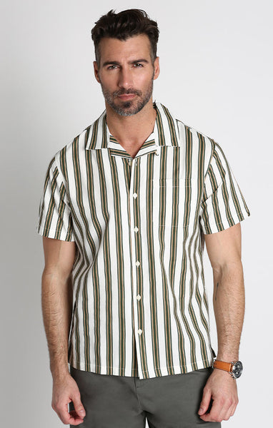 White and Green Stripe Short Sleeve Rayon Camp Shirt – JACHS NY