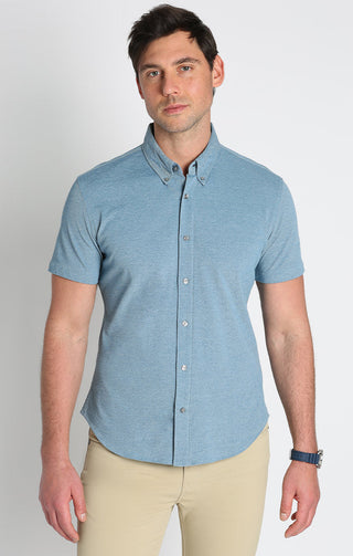 Knit Oxford Stretch Short Sleeve Shirt - JACHS NY