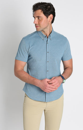 Knit Oxford Stretch Short Sleeve Shirt - JACHS NY