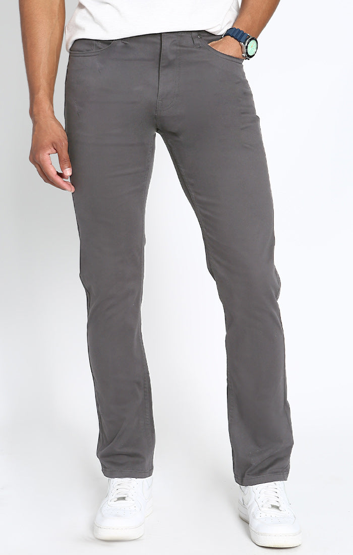 Grey Straight Fit 5 Pocket Stretch Sateen Pant – JACHS NY