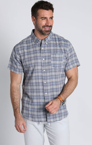 Grey Plaid Short Sleeve Linen Shirt - JACHS NY
