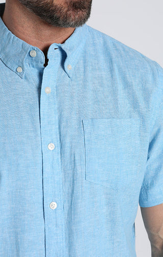Light Blue Short Sleeve Linen Shirt - JACHS NY