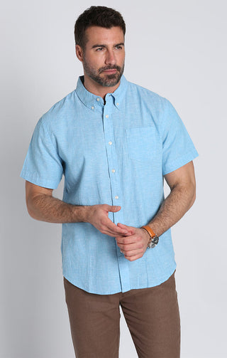 Light Blue Short Sleeve Linen Shirt - JACHS NY