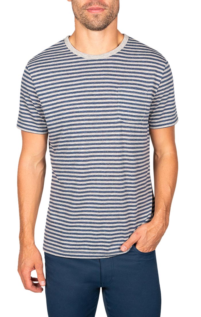 Soft-Washed Micro-Stripe V-Neck T-Shirt for Men