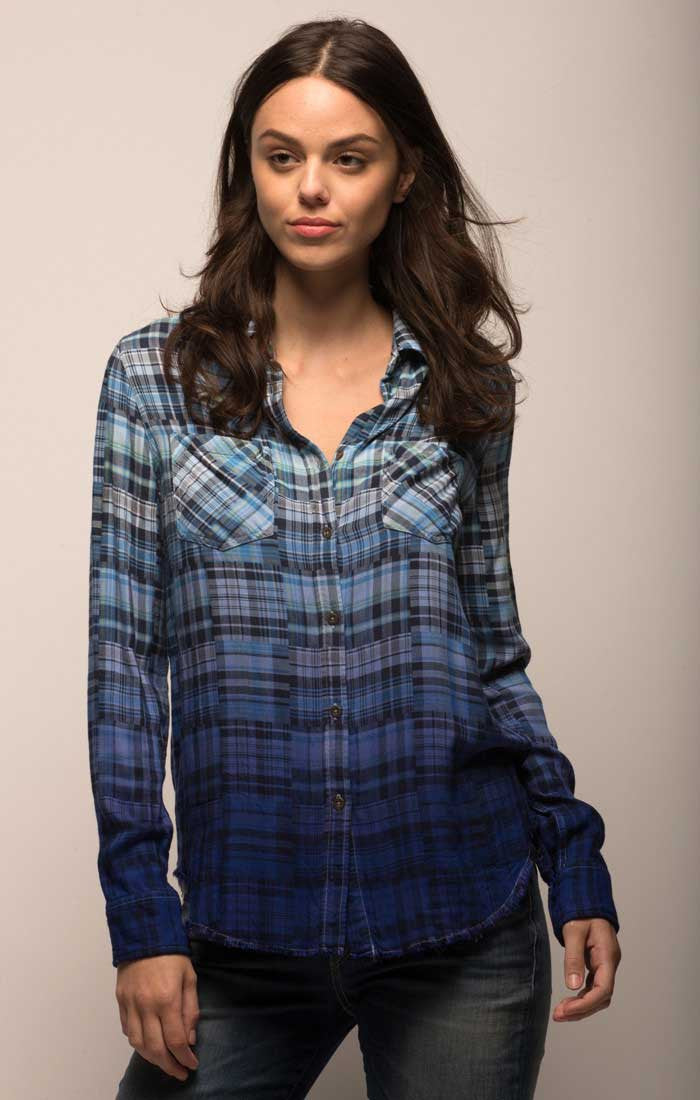 Indigo Dip Dye Madras Plaid Shirt