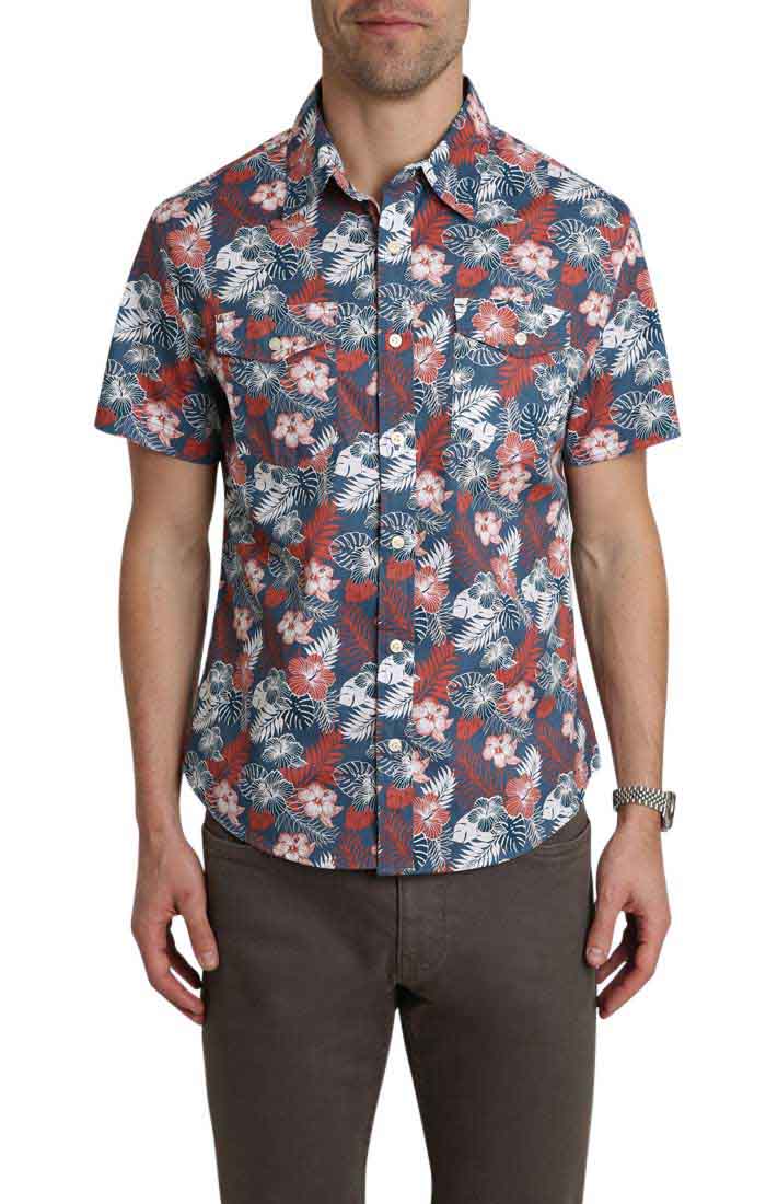 Shop Classic Fit Tropical Print Short-Sleeve Shirt in Stretch