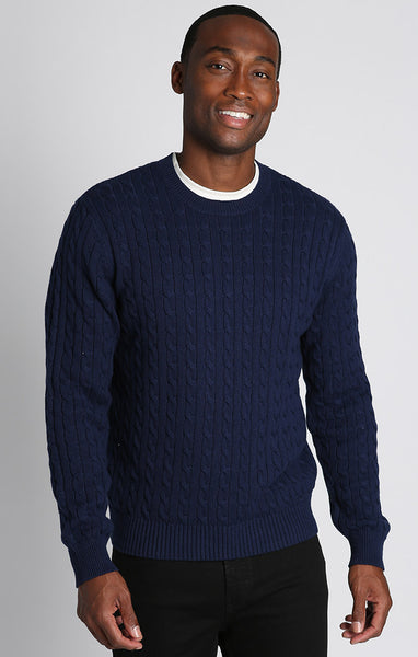 Navy Cotton Cashmere Cable Knit Sweater – JACHS NY