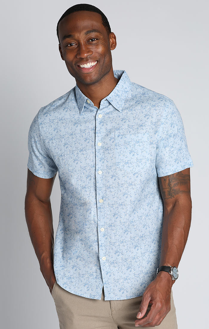 Buy Cotton Half Sleeves Blue Floral Printed Shirt Online