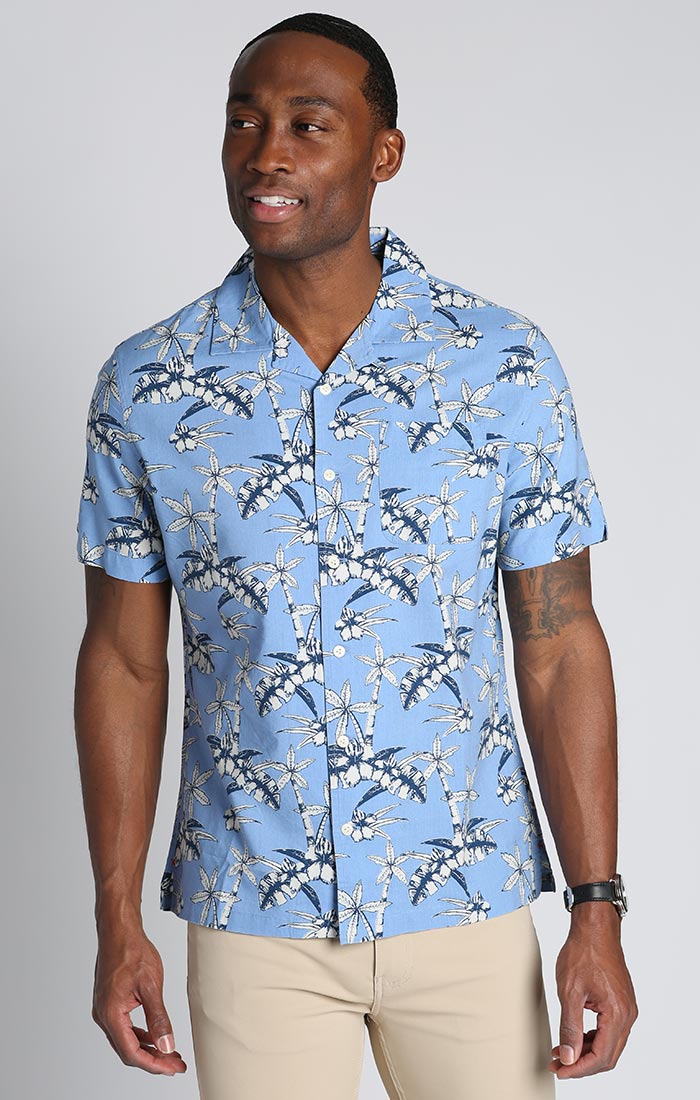 Blue Tropical Print Rayon Short Sleeve Camp Shirt – JACHS NY