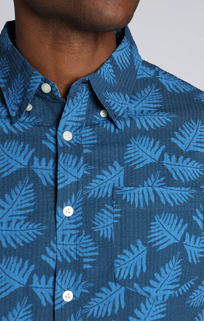 Indigo Leaf Print Short Seersucker Sleeve Shirt – NY JACHS