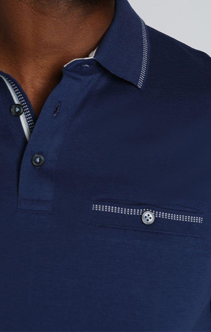 CD Diamond Regular-Fit Polo Shirt Navy Blue Cotton and Silk Jacquard