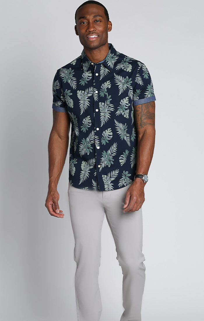 JACHS Short NY Sleeve Stretch Leaf Shirt – Navy Print