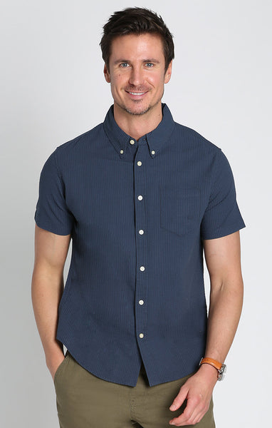 Navy Seersucker Short Sleeve Shirt – JACHS NY