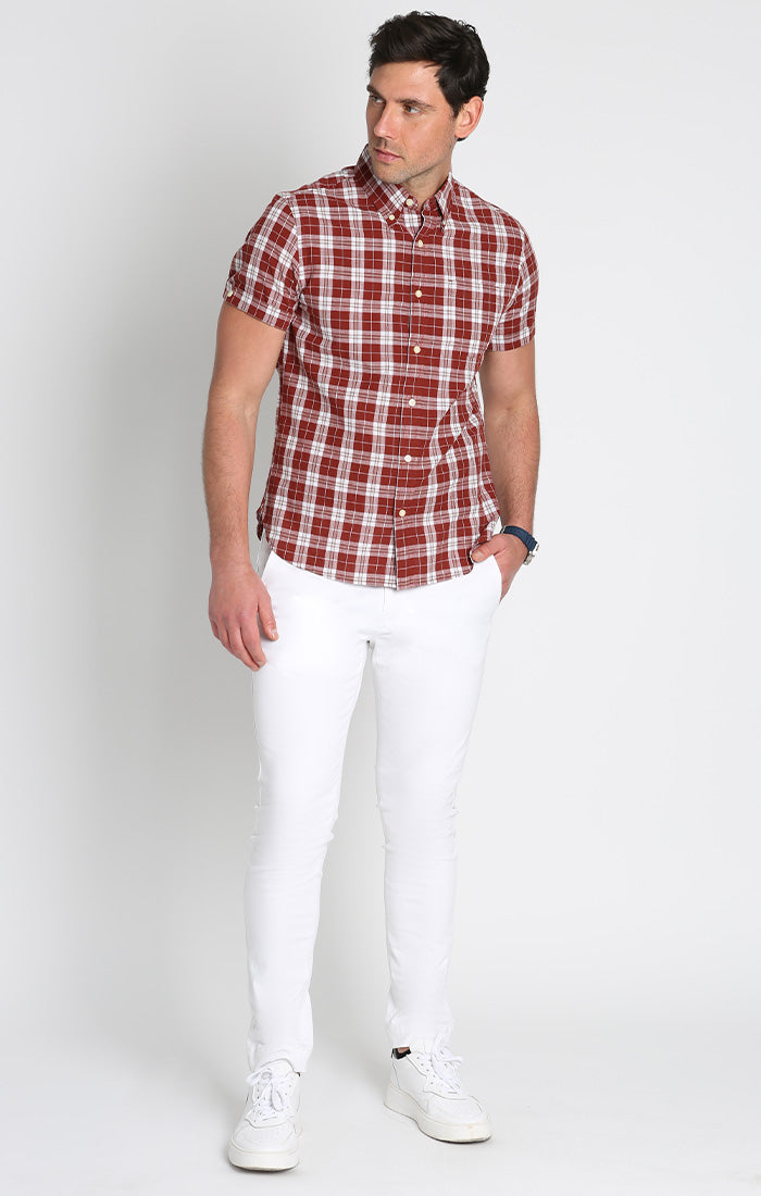 Burgundy Plaid Madras Short Sleeve Shirt – JACHS NY