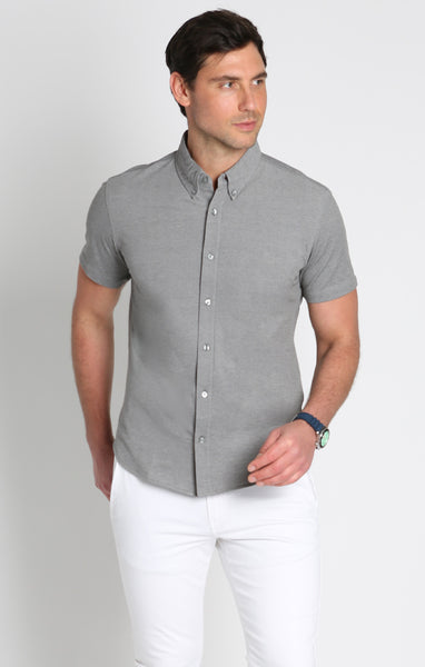 Dark Grey Knit Oxford Stretch Short Sleeve Shirt – JACHS NY