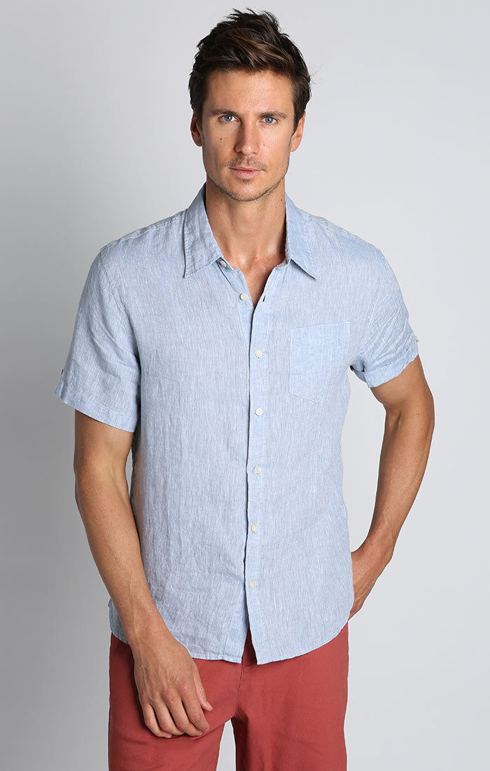 NY Shirt – Linen JACHS Sleeve Short Blue