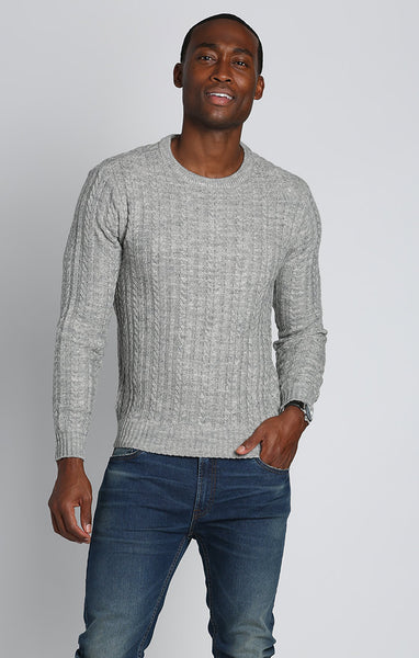 Light Grey Cable Knit Crewneck Sweater