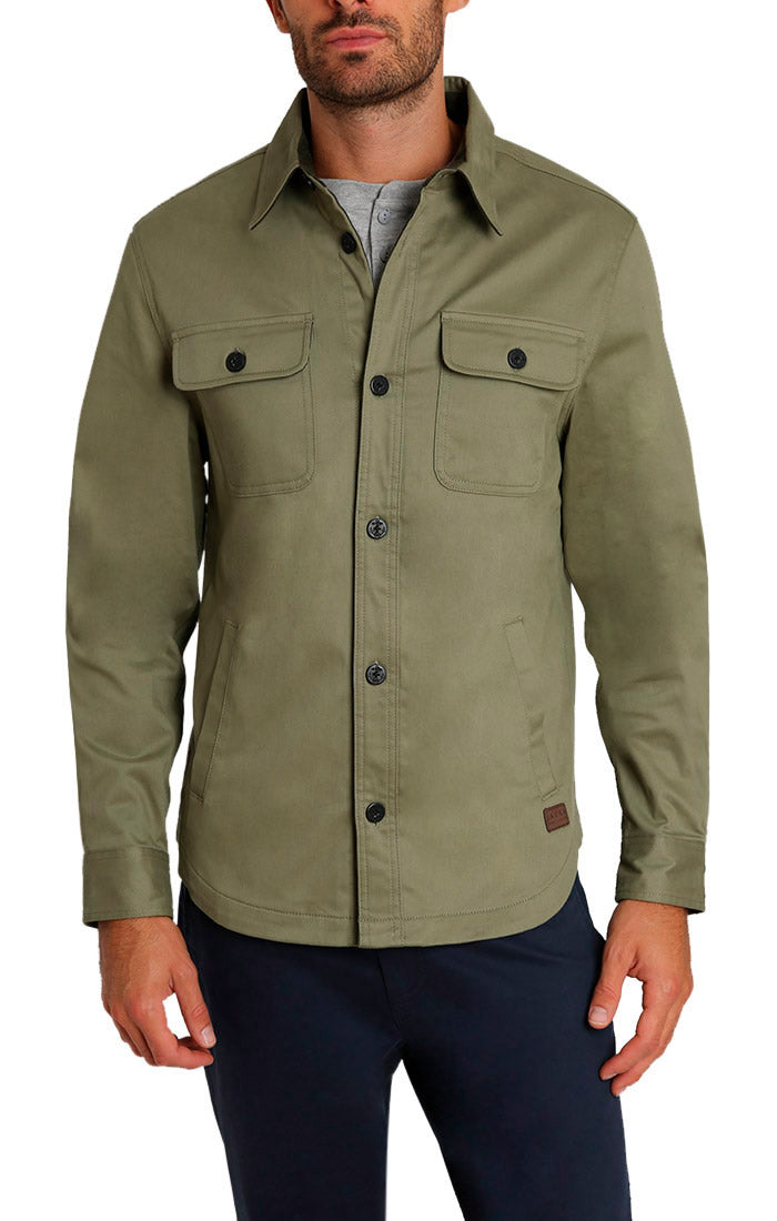 Olive Stretch Flannel Lined Shirt Jacket